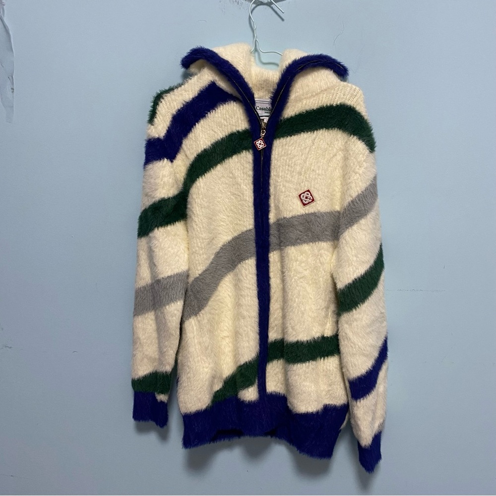 Casablancafurry zip-up geometric fleece jacket